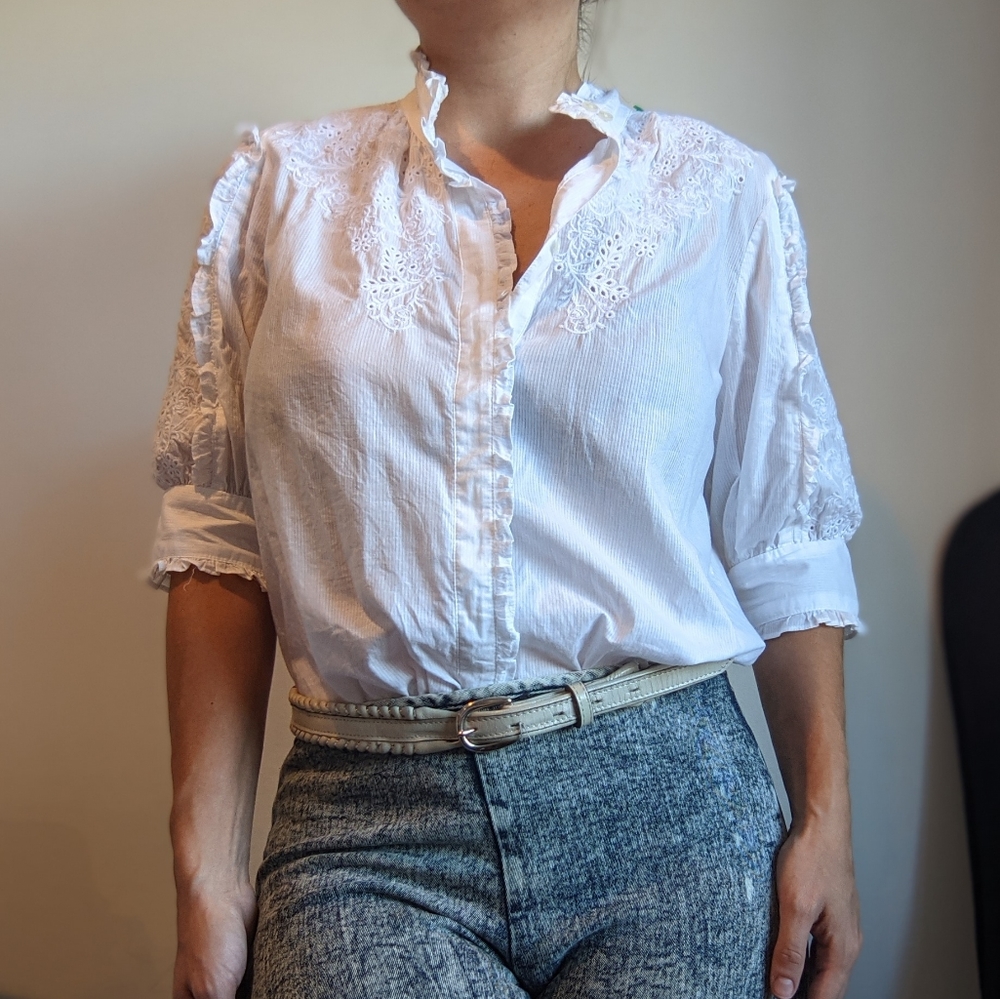 Embroidered Eyelet Prairie Button Up Blouse - Picture 3 of 15